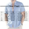 thumbnail image 2 of ibuvkizy Summer Linen Shirts for Men Short Sleeve Button Down Stand-up Collar Solid Color Casual Fashion Vacation Light Blue,L, 2 of 6