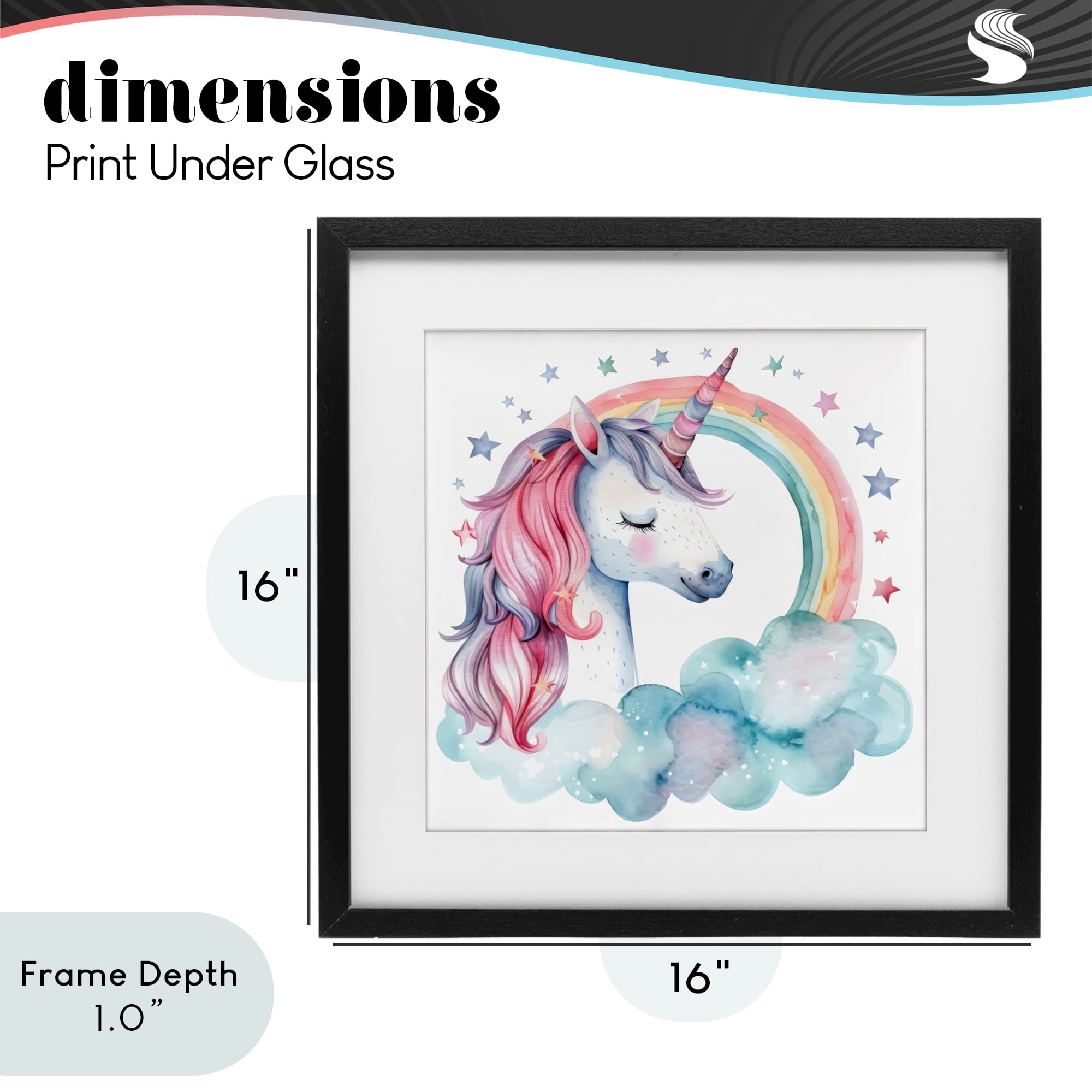 Stupell Industries Starry Rainbow Unicorn Black Framed Print Under Glass, design by Creative Studio