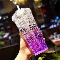 Double Wall Insulated Tumbler with Sliding Straw Lid - Gel Cooling Mug for Iced Beverages, Beach Days & Outdoor Activities​(Purple)