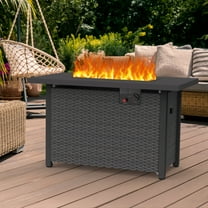 42" Propane Fire Pit, 50,000 BTU Auto-Ignition Gas Fire Pit Table, Outdoor Fire Tables with Lid and Glass Stone for Outside, Garden, Backyard