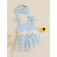 thumbnail image 5 of Newborn Baby Toddler Girl Romper Dresses Outfit, 3 6 9 12 18 Months Sleeveless Flower Print Tulle Patchwork Romper Dress with Bowknot Hairband Summer Clothes, 5 of 9