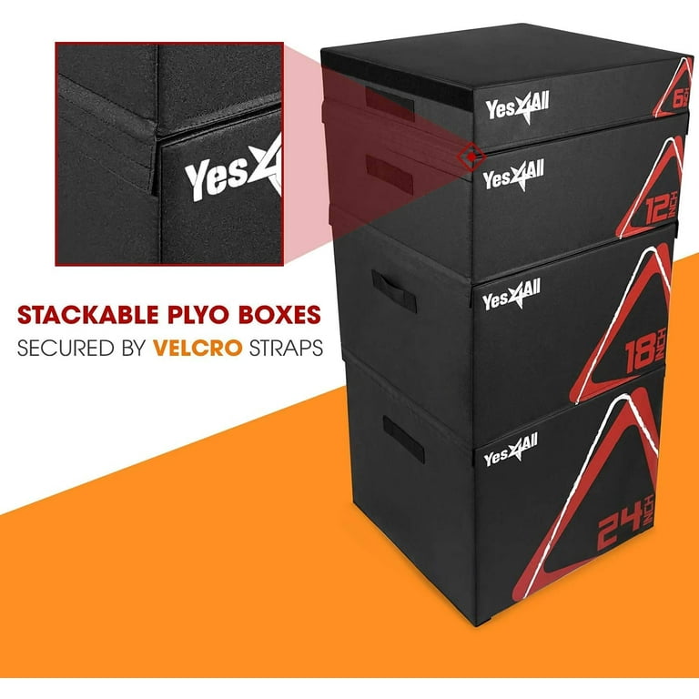 Yes4All 12 in Height Stackable Plyometric Box for Crossfit Workout Black