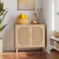 thumbnail image 4 of Buffet avec Rangement, Armoire de Salle de Bain en Rotin avec Deux Portes et 4 Compartiments, Armoire avec Pieds en Bois Massif, Buffet pour Couloir, Entrée, Salon, 4 of 7