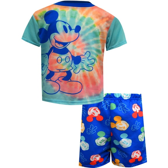 AME Sleepwear Boys Disney Mickey Mouse Tie Dye Toddler Shortie Pajamas (4T)