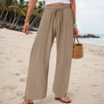 thumbnail image 2 of vigerkar Women's Cotton Linen Drawstring Wide Leg Pants High Waisted Casual Loose Trousers Straight Pants with Pockets Khaki, XXL, 2 of 6