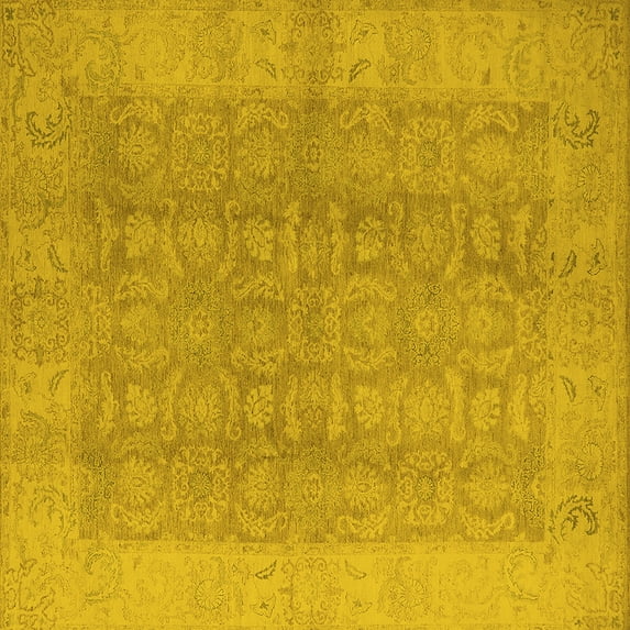Ahgly Company Machine Washable Indoor Square Oriental Yellow Traditional Area Rugs, 5' Square