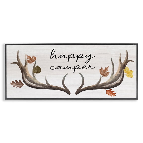 Stupell Industries Farmhouse Happy Camper Autumnal Antlers Black Framed Giclee Art, 30 x 13, by Lil' Rue