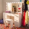 thumbnail image 4 of Ember Interiors Chantal White Makeup Vanity Set, 13-Bulb Mirror, USB/Outlet, 4 of 13