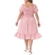 thumbnail image 4 of GRACE & GRANDEUR Vestido de Talla Grande para Mujeres con Mangas Cortas Voladas, Corte Flare, Fluido, Estampado Floral, Midi, 3X Rosa Blanco, 4 of 7