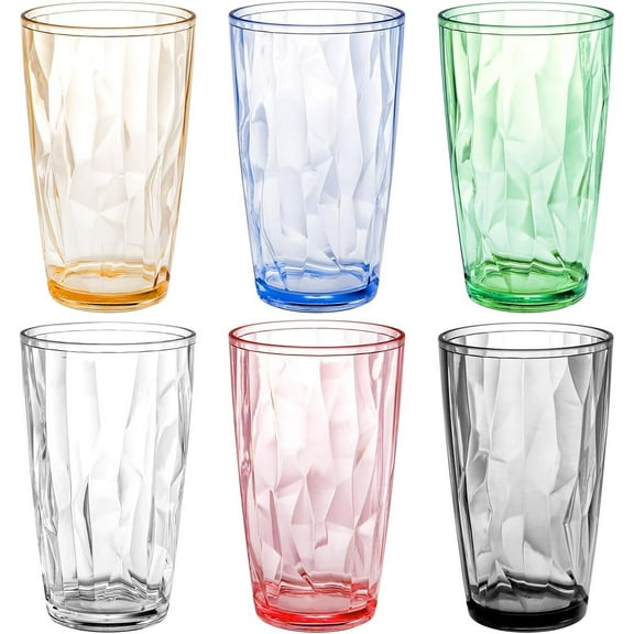 17-ounce Plastic Tumblers, Acrylic Drinking Glasses, set of 6 Multicolor Reusable Plastic Cups, Stackable, BPA-Free, Shatter-Proof, Dishwasher-Safe