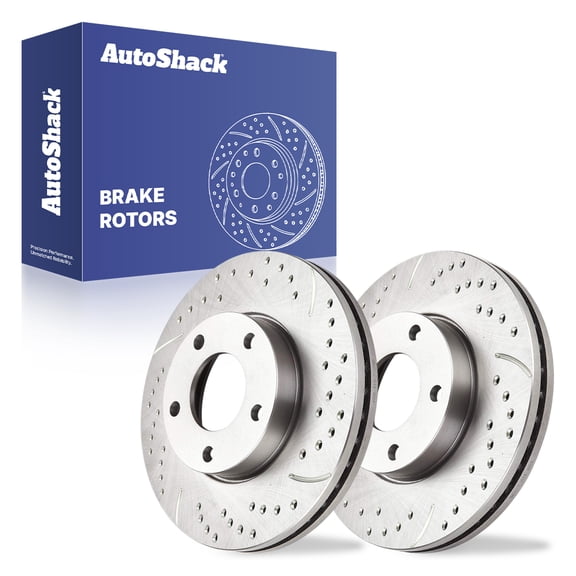 AutoShack Front Brake Rotors for Mazda, 3 2004-2013 5 2006-2010, 2012-2017 3 Sport 2010-2013, FWD L4 2.3L 2.5L - Silver Zinc Coated Drilled & Slotted - SilverShield Pro - 11.81" (300 mm), 5-Lug