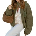 thumbnail image 3 of Female Floral Embroidered Cropped Quilted Jacket Winter Warm Button Down Puffer Jacket Coat with Pockets Green S, 3 of 7