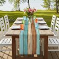 thumbnail image 4 of Table Runners 90 Inches Long Dress Scarves, Farmhouse Aqua Brown Farmhouse Coffee/Dining/Kitchen Table Runner for Living Room, Vintage Wooden Striped 13x90 Inch, 4 of 9