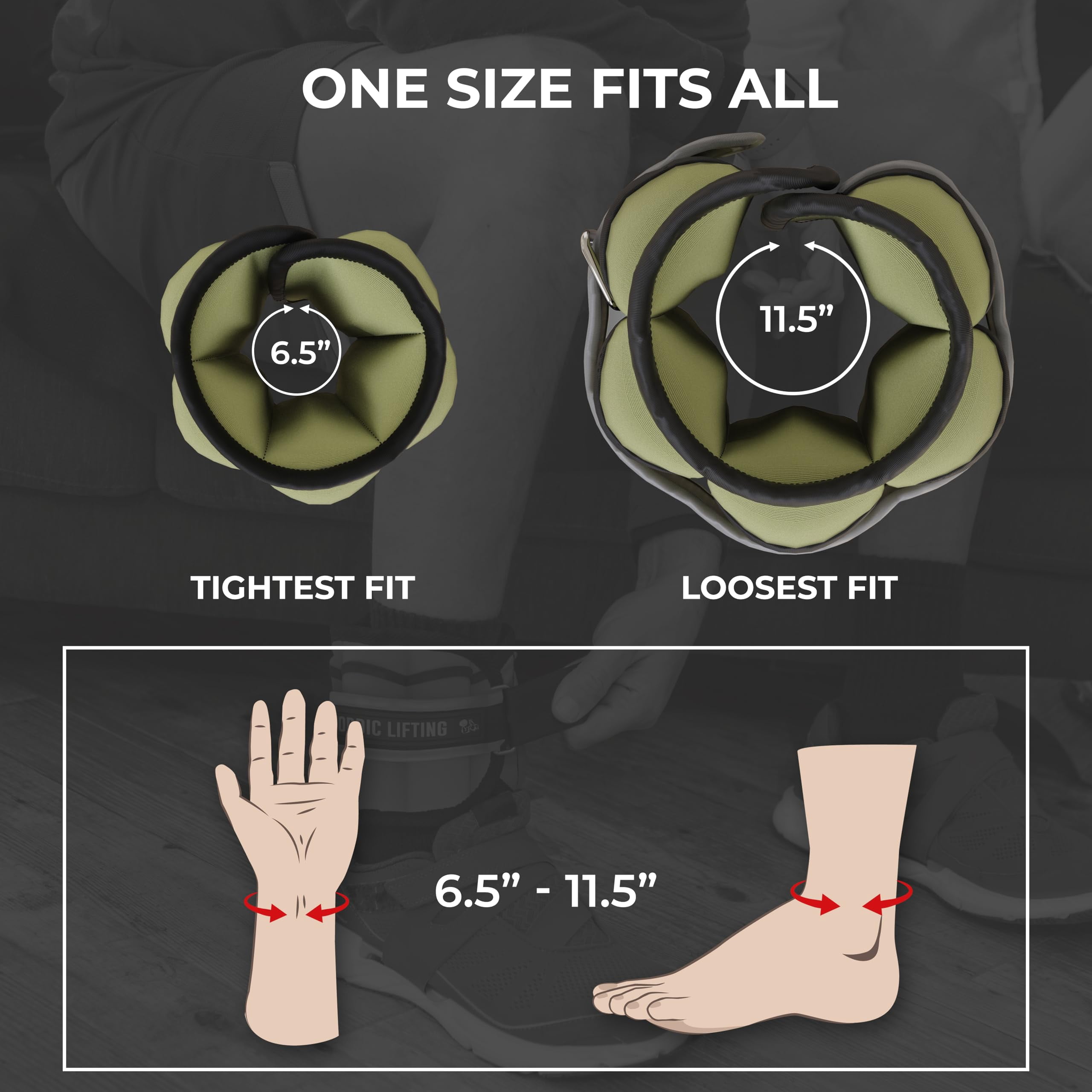 Nordic Lifting Adjustable Ankle Weights for Women and Men 2 4 6 8 10 Lbs, 1 Pair - Army Green