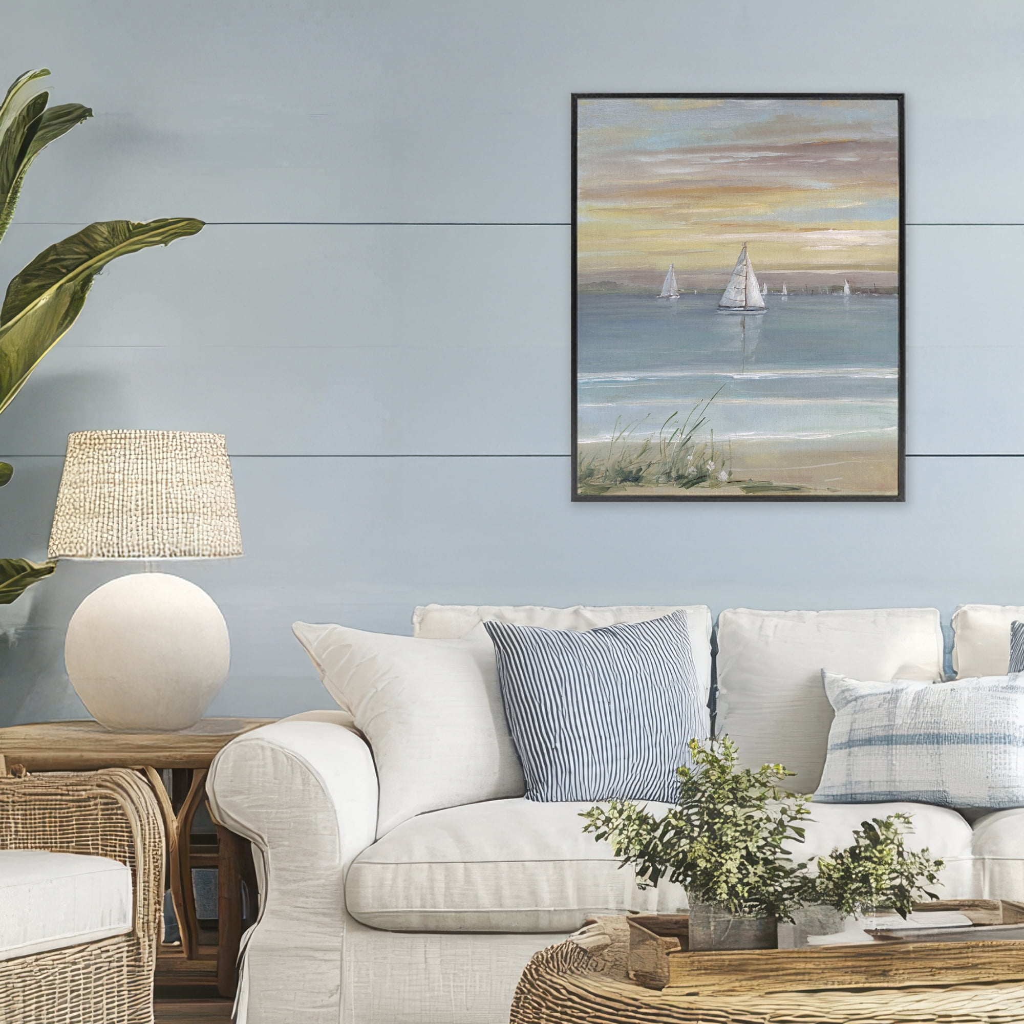 Stupell Industries Coastal Sailboats At Twilight Black Framed Giclee Art, design by Sally Swatland