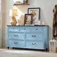 thumbnail image 4 of Farmhouse Nightstand with 7 Drawers, Mid Century Modern Large Wooden Bedside Table, 7 Drawers Dresser for Living Room or Bedroom, Light Blue, 4 of 8