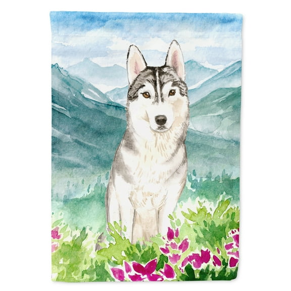 Carolines Treasures CK2519GF Mountian Flowers Siberian Husky Flag Garden Size  Small multicolor