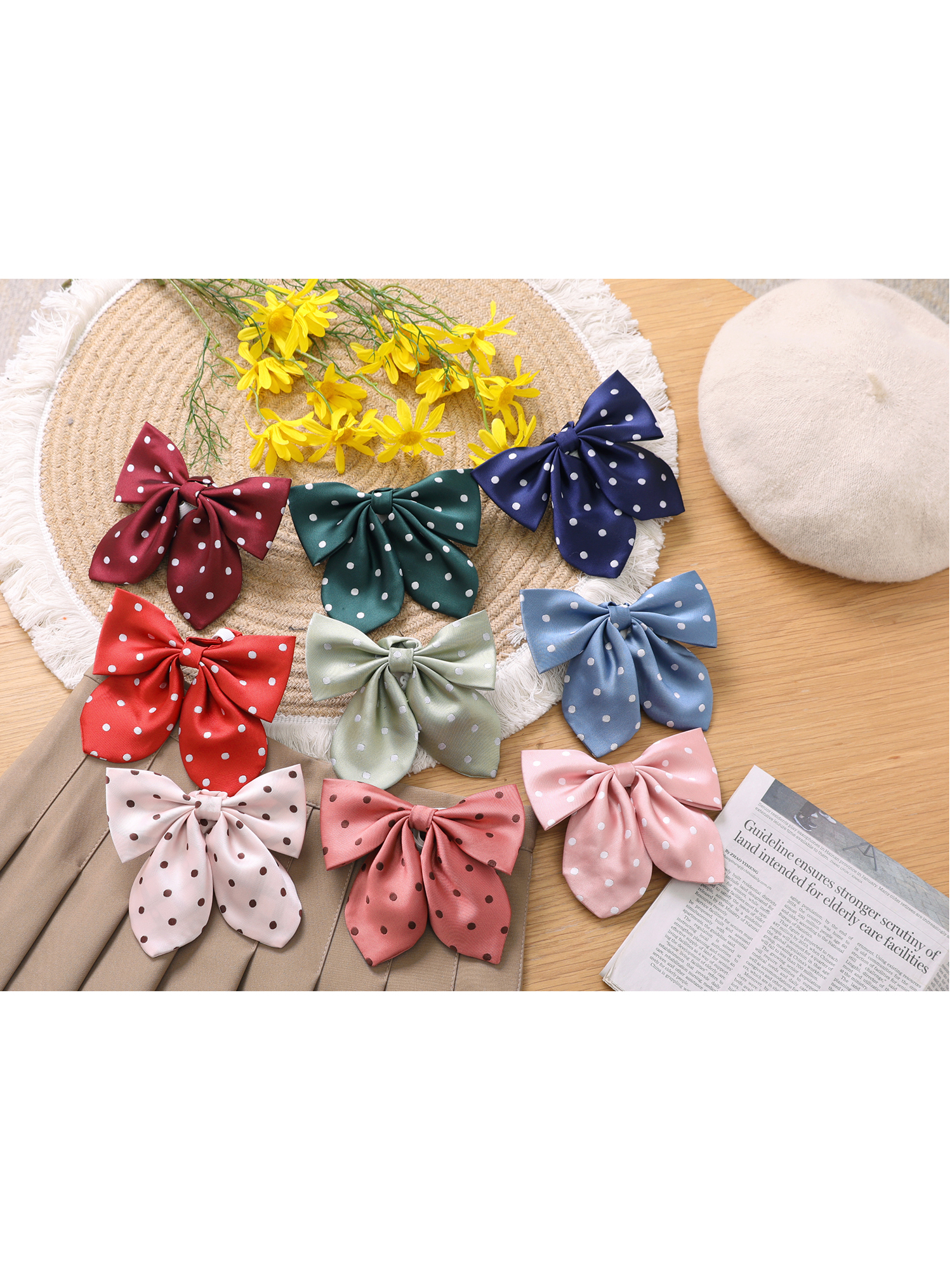 Elerevyo Women's Cute Ribbon Bow Ties Polka Dots Adjustable Straps for School Casual, Size: One Size