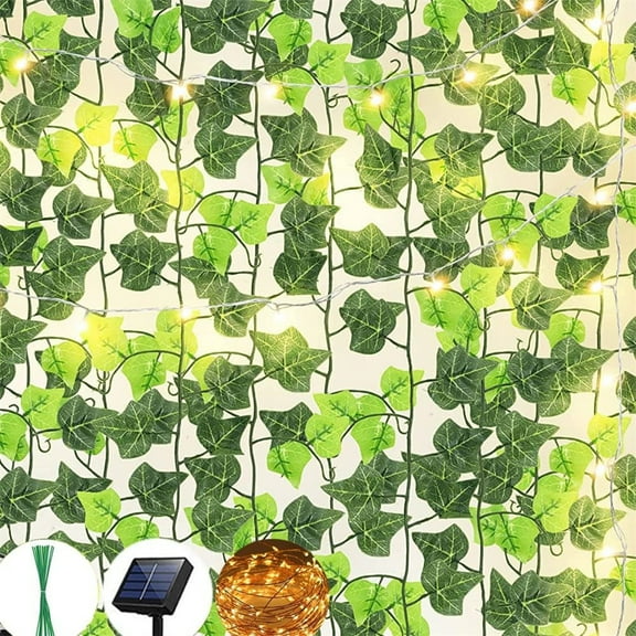 NOGIS Solar String Lights, 6.5ft 20 LED Solar Vine String Lights, 8 Modes Artificial Ivy Leaf Plants Vine Garland with Lights, Waterproof Ivy Fairy Lights for Outdoor Wedding Garden Fence Decor