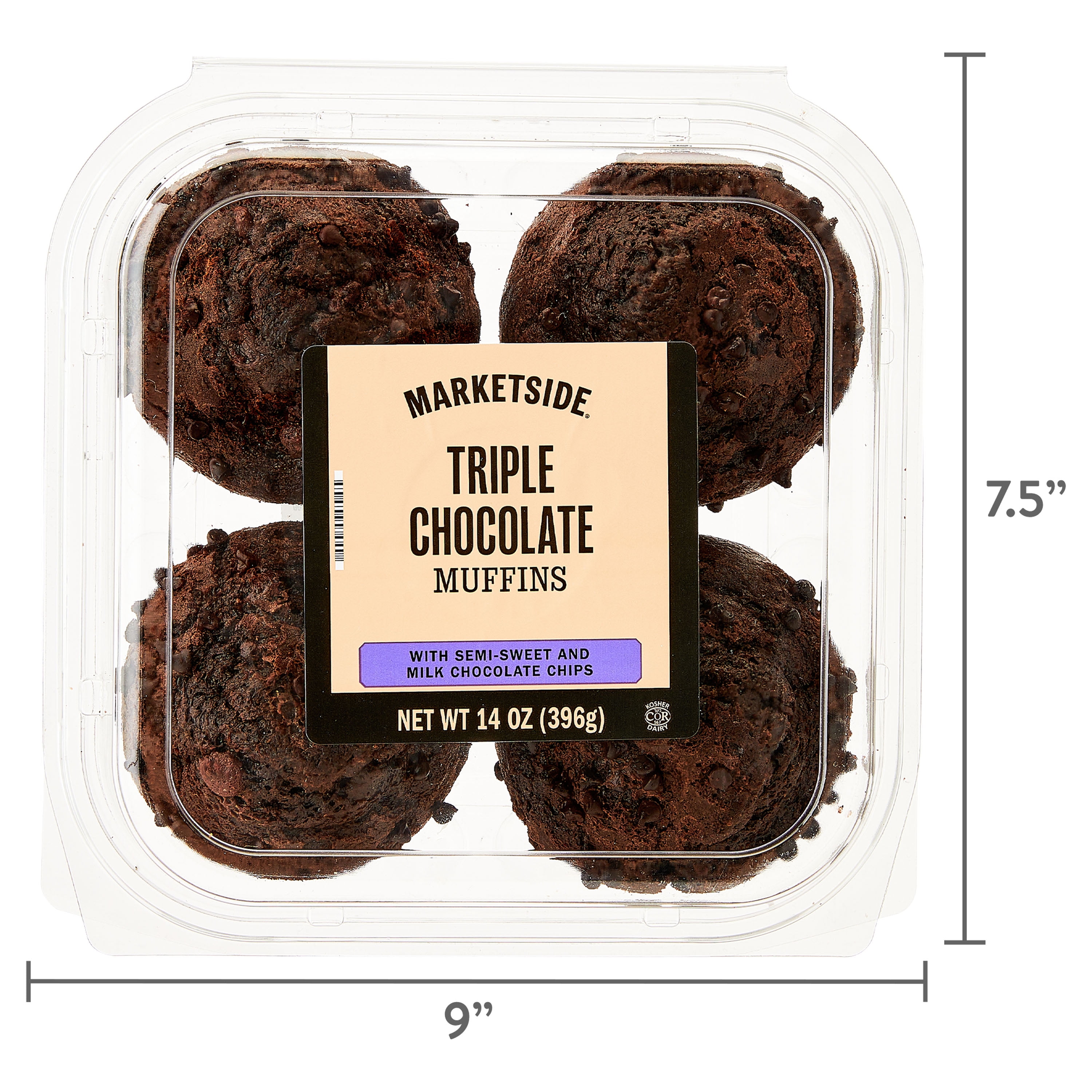 Marketside Triple Chocolate Muffins, 14 oz, 4 Count