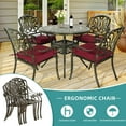 thumbnail image 5 of MEETWARM 5 Piece Outdoor Furniture Patio Dining Set, All-Weather Cast Aluminum Patio Table and Chairs Set- 4 Cushioned Chairs, 1 Round Dining Table with Umbrella Hole for Backyard, Chili Red, 5 of 8