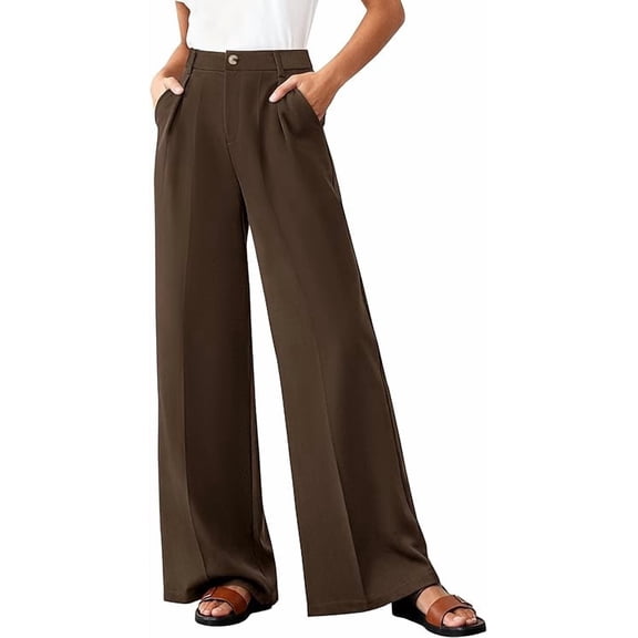 BTFBM Wide Leg Pants Woman High Waisted Button Business Casual Dressy Trousers Office Work Palazzo Pants Pockets