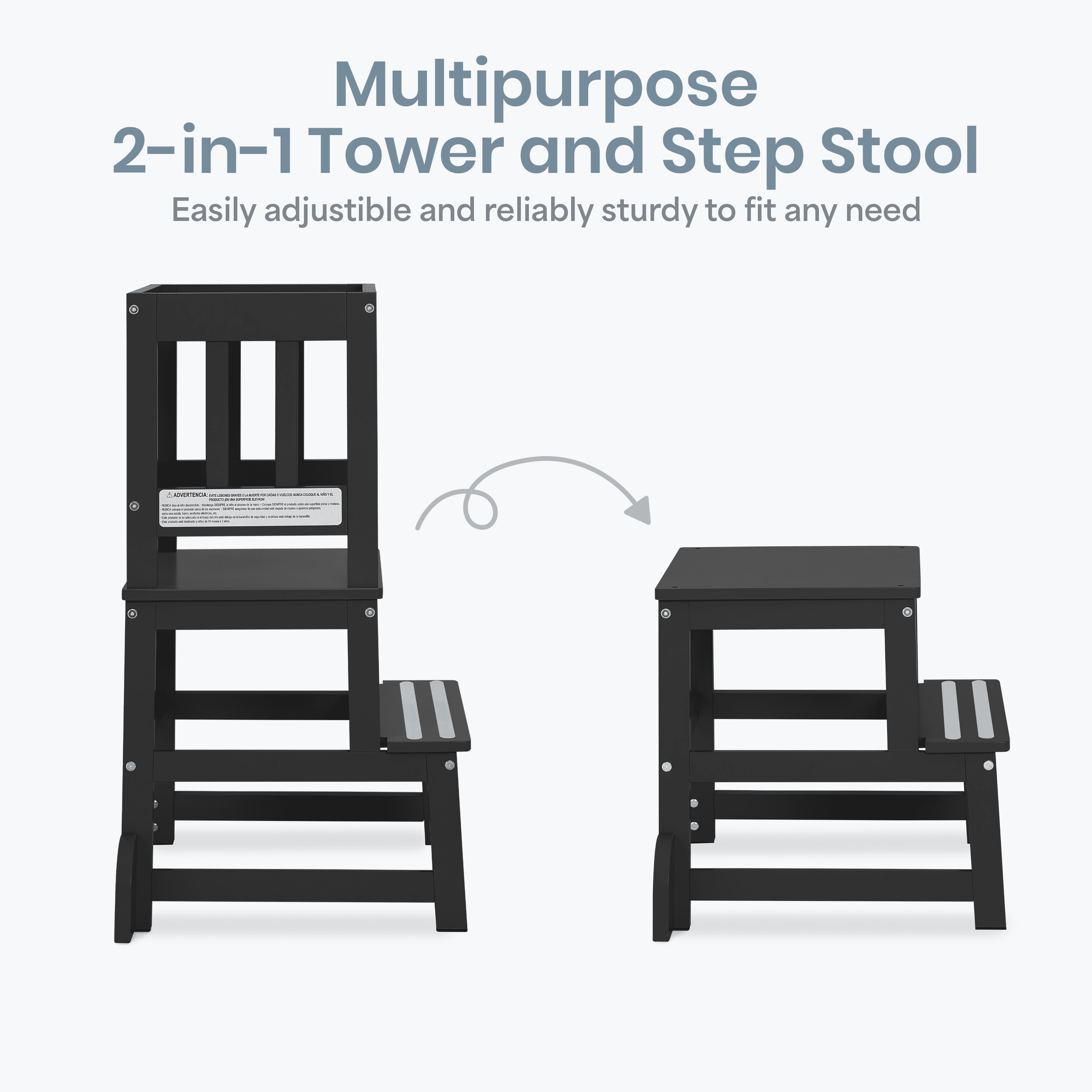 Dream On Me 2-in-1 Funtastic Tower and Step Stool, Easy to Assemble, Black