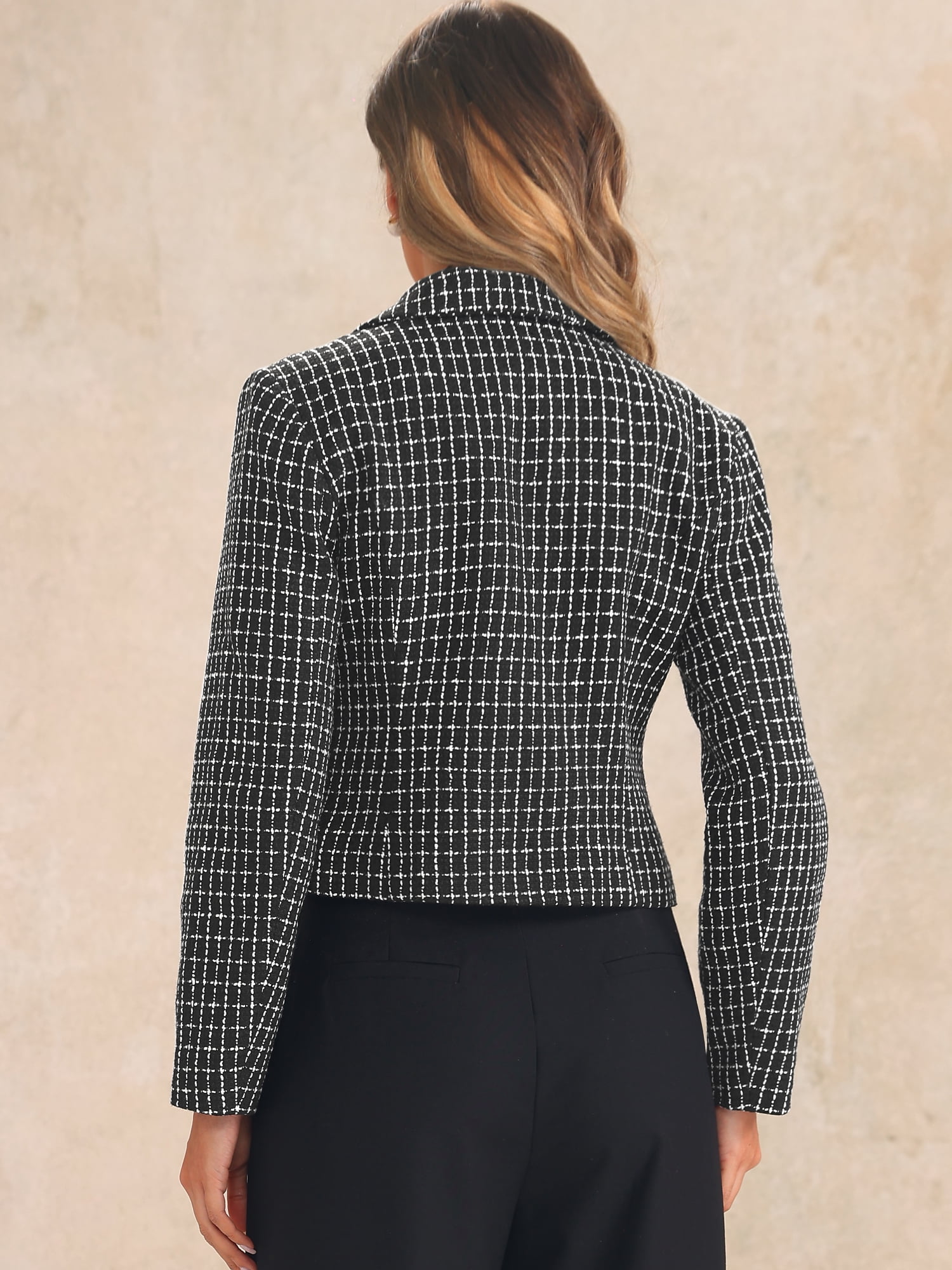 DARING DIVA Tweed Cardigan Notch Lapel Buttons Long Sleeve Blazer M Black