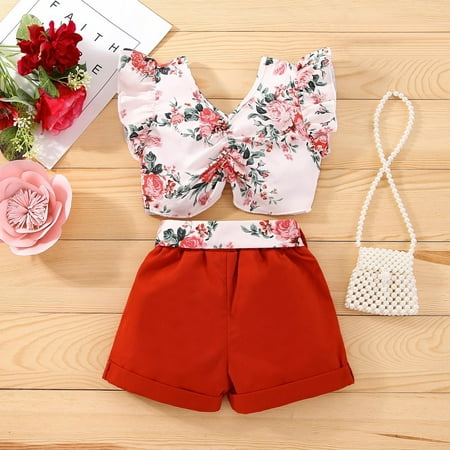 

Cathalem Mew Born Toddler Girls Sleeveless Floral Prints Ruffles Vest Tops And Shorts Outfits Baby Clothes for A Tire Childrenscostume Red 2-3 Years