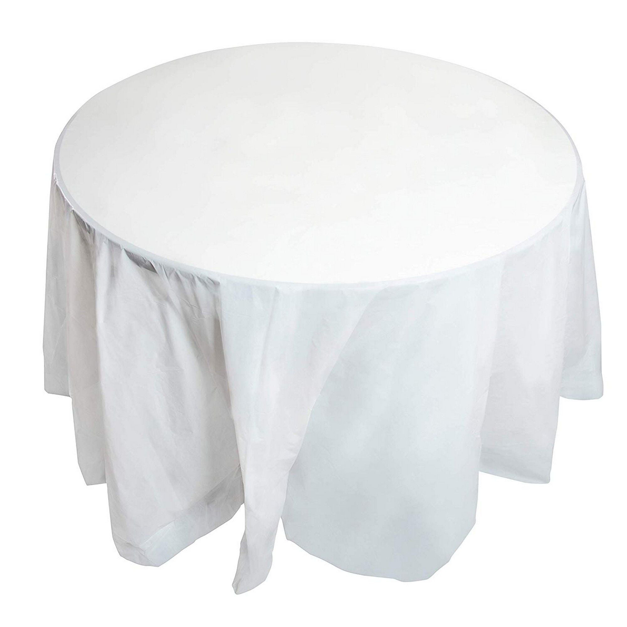 12 Pack White Plastic Tablecloth Round, Round Table Party Packages