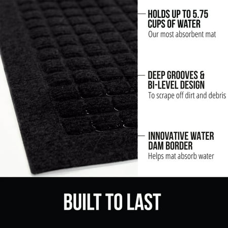GORILLA GRIP Moisture Guard Doormat, Indoor Outdoor Rubber Backed Weather Mat, 35x23, Black