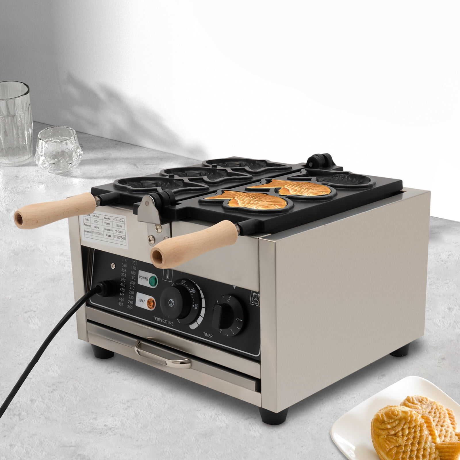 1500W Commercial Taiyaki Maker Nonstick Waffle Maker Fish Shaped Waffle Machine For Making Pancakes, Muffins, And Waffles