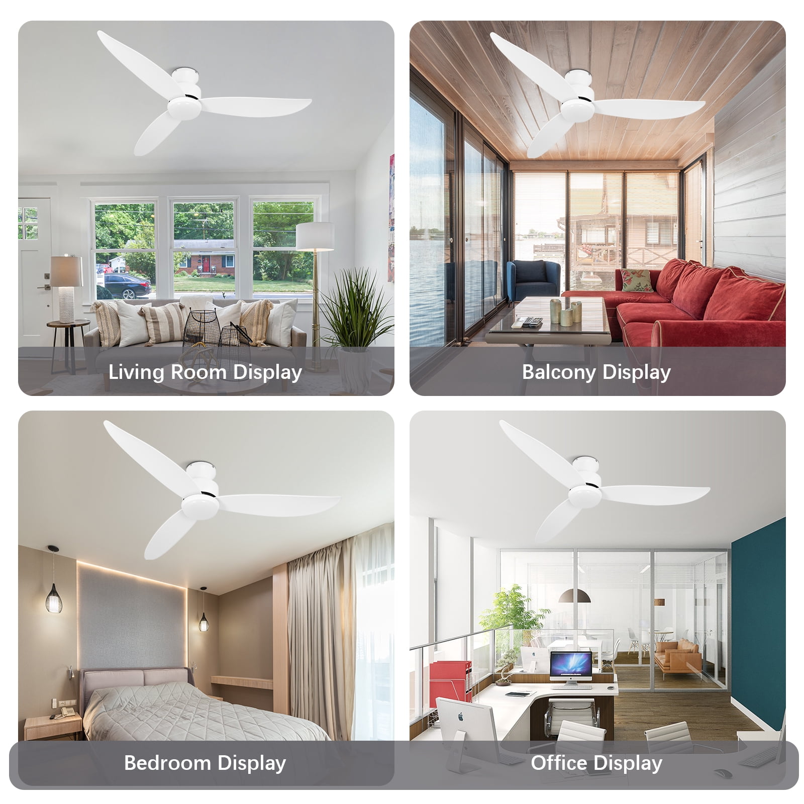 Wozzio Modern White Ceiling Fan, 52 Inches, Recessed Installation with Light, 3 Blades, 6 Speeds, LED 3 Brightness Adjustable, Noiseless Reversible DC Motor, Indoor and Outdoor