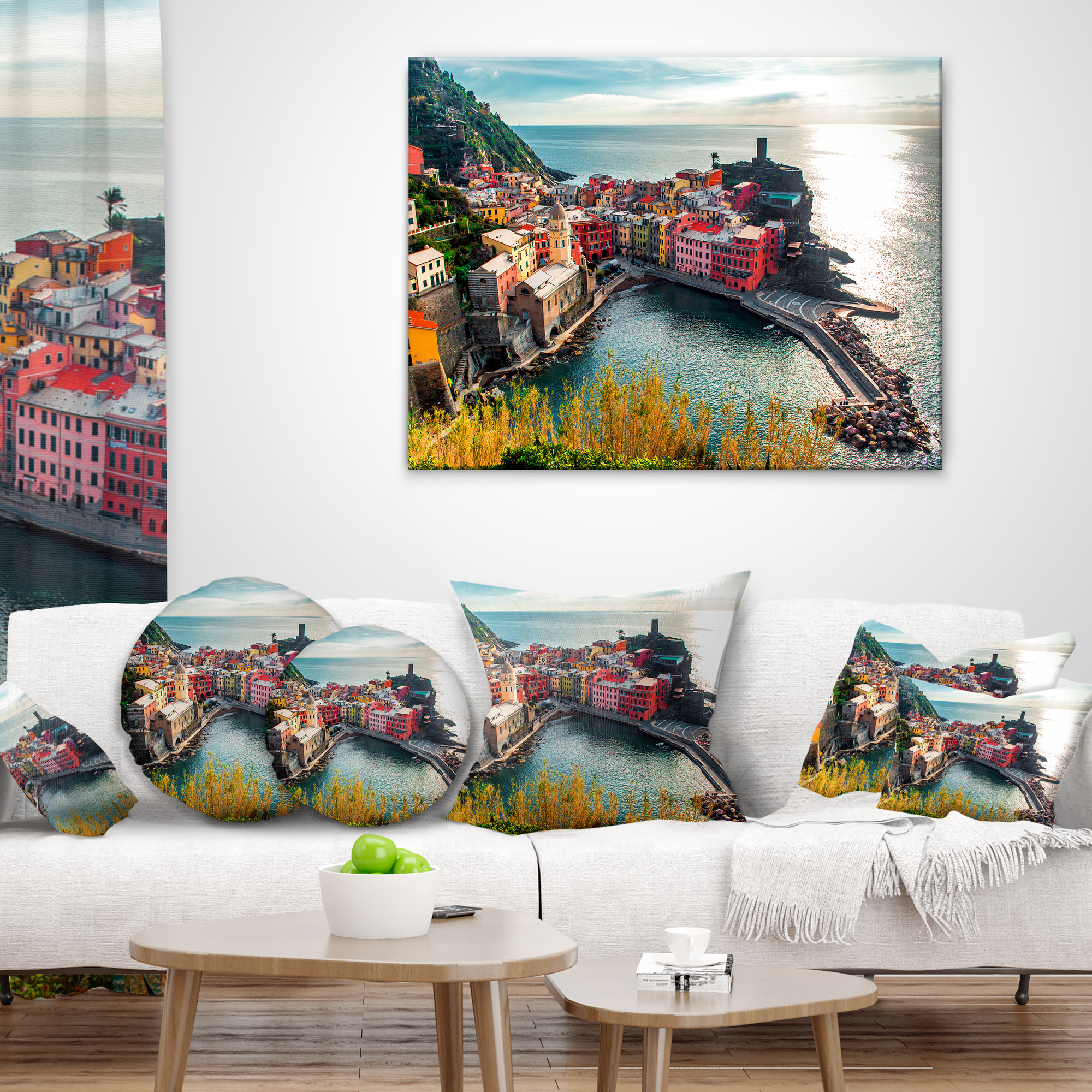 Designart Vernazza Bay Aerial View - Seascape Throw Pillow - 16x16