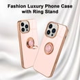 thumbnail image 6 of for iPhone 14 Pro Case with Ring Holder Luxury Glitter Plating Gold Edge 360 Rotation Kickstand Phone Case for Women Shockproof Soft TPU Anti-Scratch Protective Cover Case-Pink, 6 of 12