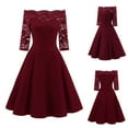 thumbnail image 2 of Women's Elegant Lace Off Shoulder Formal Dress Half Sleeve Knee-Length Party Wedding Skirt Solid Flowy, 2 of 2