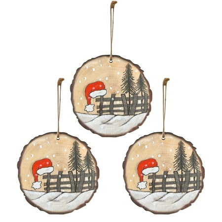 

Fjofpr Lovely Christmas Round Wooden Hanging Animal Print Pendant Hanging Ornaments