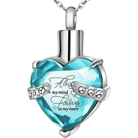 Birthstone Crystal Urn Necklace Heart Memorial Keepsake Pendant Ash Holder Cremation Jewelry for Ashes