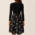 thumbnail image 5 of Women's Halloween Dress Witch Hat Bat Crew Neck Hepburn 1950s Funny Dresses Long Sleeve Cocktail Casual Fall Tea Length Dress with Belt L, 5 of 6