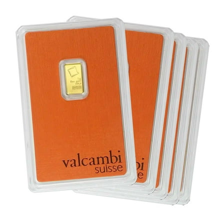 1 gram Gold Valcambi Bar w/ Assay - Lot of 5