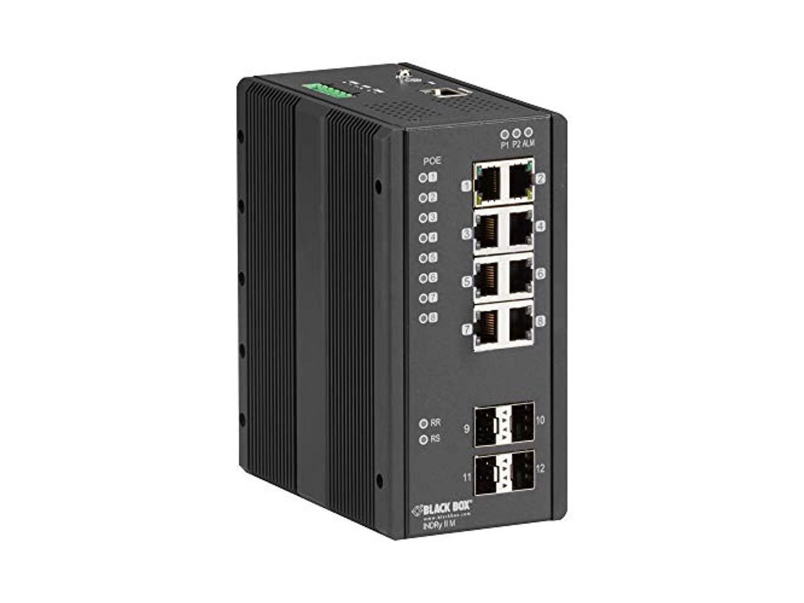 Black Box Industrial Managed Gigabit Ethernet PoE+ Switch - (8) RJ-45, (4) SFP