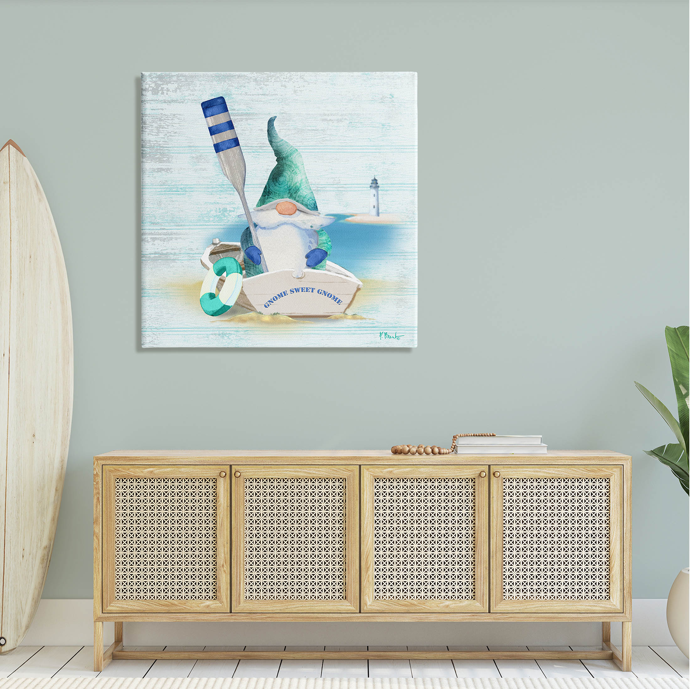 Stupell Industries Coastal Gnome Blue Row Boat Graphic Art Gallery Wrapped Canvas Print Wall Art, Design by Paul Brent