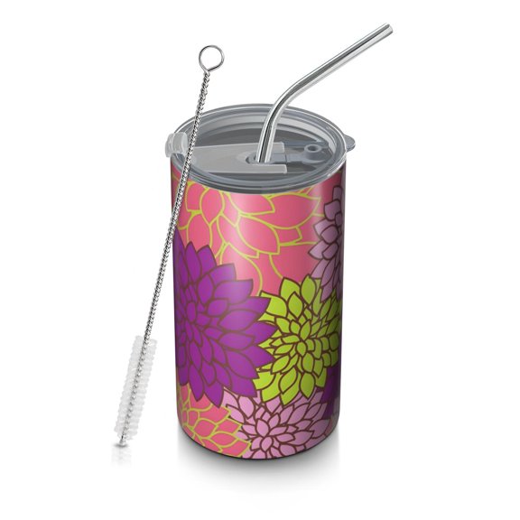 20oz Coffee Tumblers Pink Floral and Petal Pattern Stainless Steel Vacuum Insulated Travel Tumbler Coffee Cups Mug with Lid and Straw with Cleaning Brush for Cold & Hot Drinks