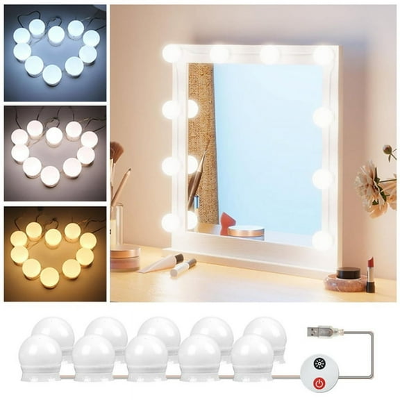 LED Vanity Lights for Mirror USB Vanity Lights with 10 Dimmable Bulbs Adjustable 3 Color Makeup Mirror Might Bulb