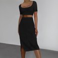 thumbnail image 2 of Top corto para mujer + faldas de punto de verano conjunto de falda Sexy traje de falda de cintura alta Simple FLhrweasw Nuevo, 2 of 7