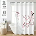 thumbnail image 3 of MIZHONA No Hook Shower Curtain with Snap in Liner,Pink Cherry Blossoms Bathroom Curtain,71"x86", 3 of 6