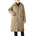 thumbnail image 5 of Jinhomg Long Winter Jacket for Women Lightweight Comfy Button Down Hooded Puffer Coat Casual Warm Outerwear with Pockets Sales Today Clearance Khaki XXL, 5 of 10