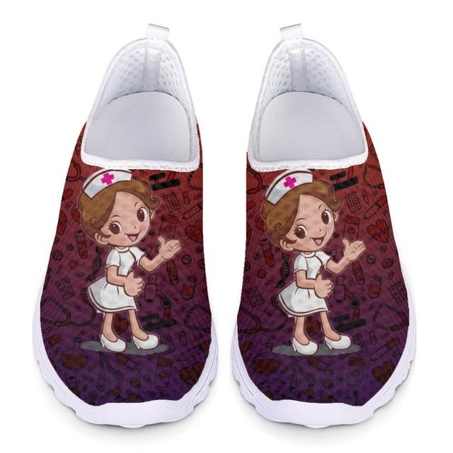 Zapatos de malla de enfermera de dibujos animados para mujer, nuevos iconos de equipo médico de moda, zapatillas cómodas, zapatos planos antideslizantes, zapatos de verano