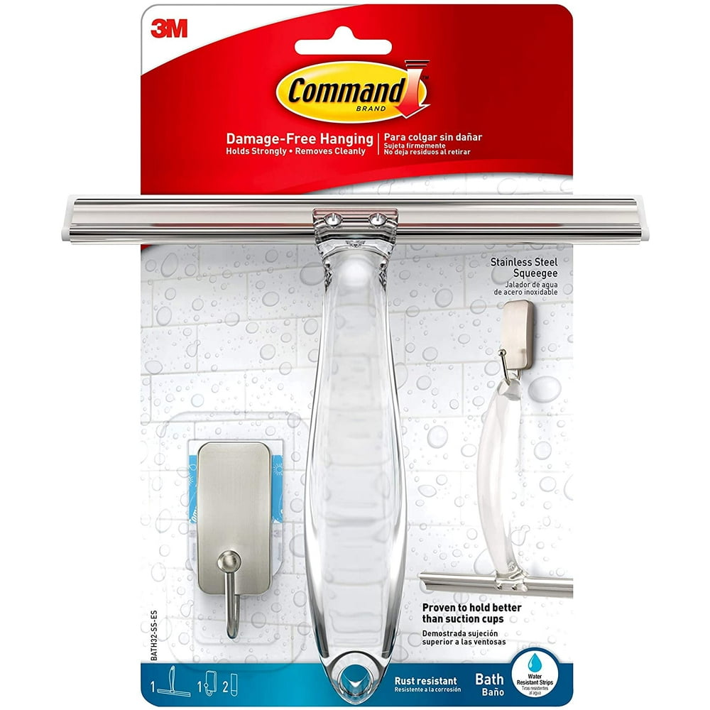 Bath Shower Squeegee and Hook With WaterResistant Adhesive, Holds 1 lb