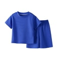 thumbnail image 3 of Asxite Boys Girls 1-14 Years Solid Short Sleeve Crewneck Fast Dry Topss with Shorts Active Breathable Set Blue 11-12 Years, 3 of 5